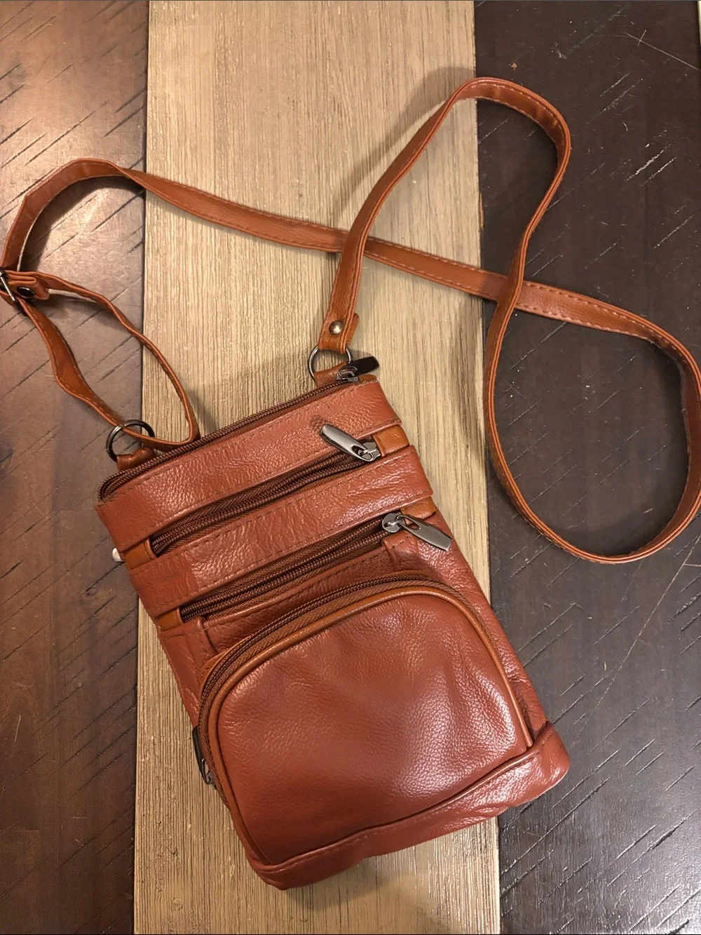 Leather Unisex Crossbody Bag  - Tan Shoulder Sling